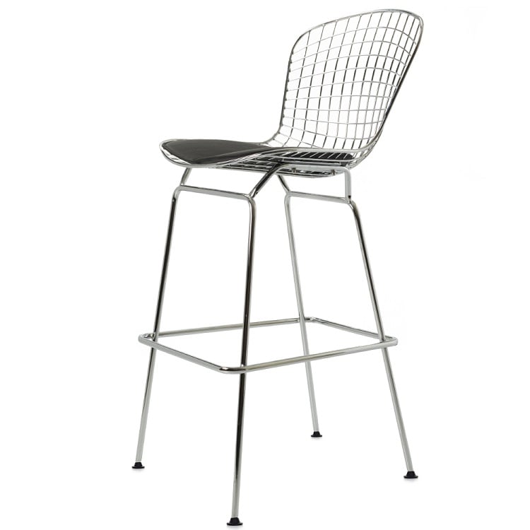 Harry Bertoia style, Seggiola da bar Bertoia Barstool Nero nero in pelle