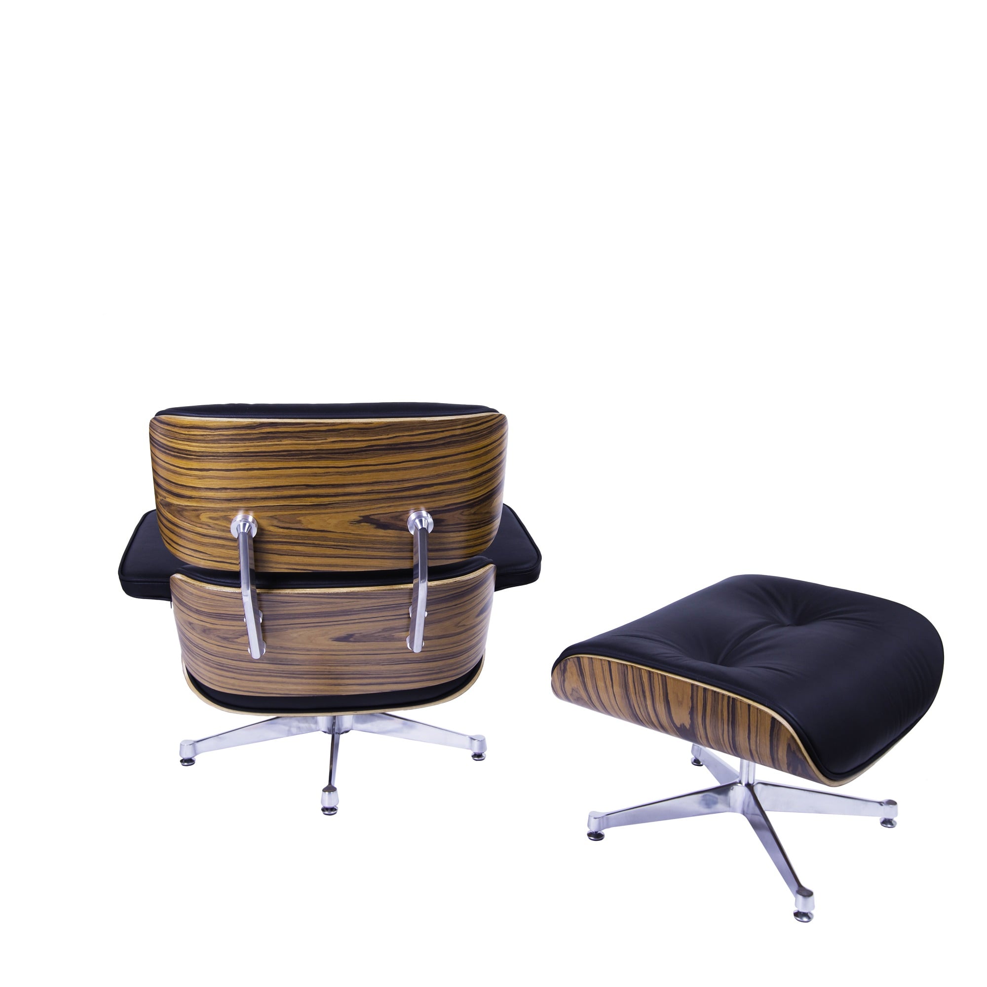 Charles Eames style, Poltrona con hocker EA670 Nero palissandro base lucida