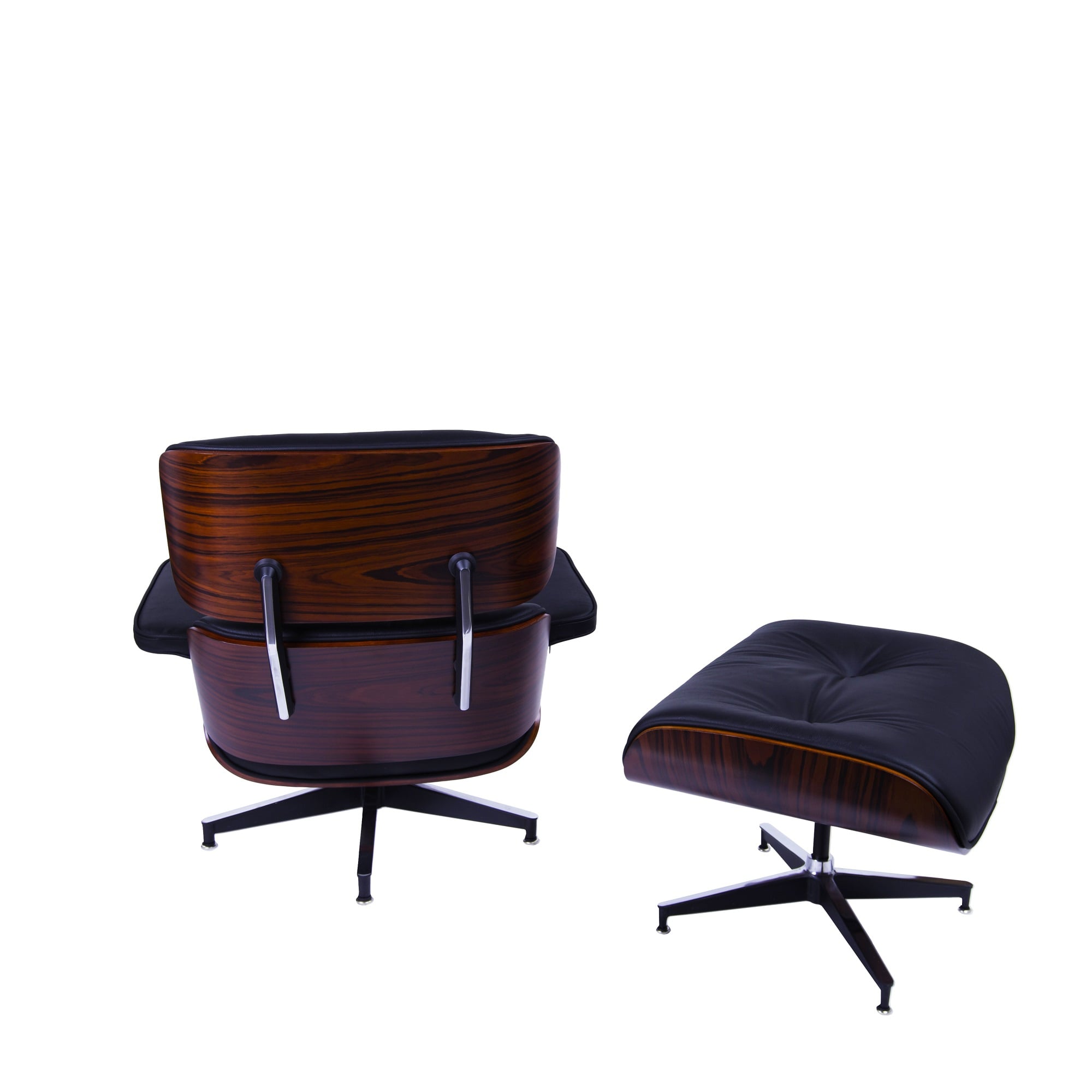 Charles Eames style, Poltrona con hocker EA670 XL Nero Legno di rosa Base nera
