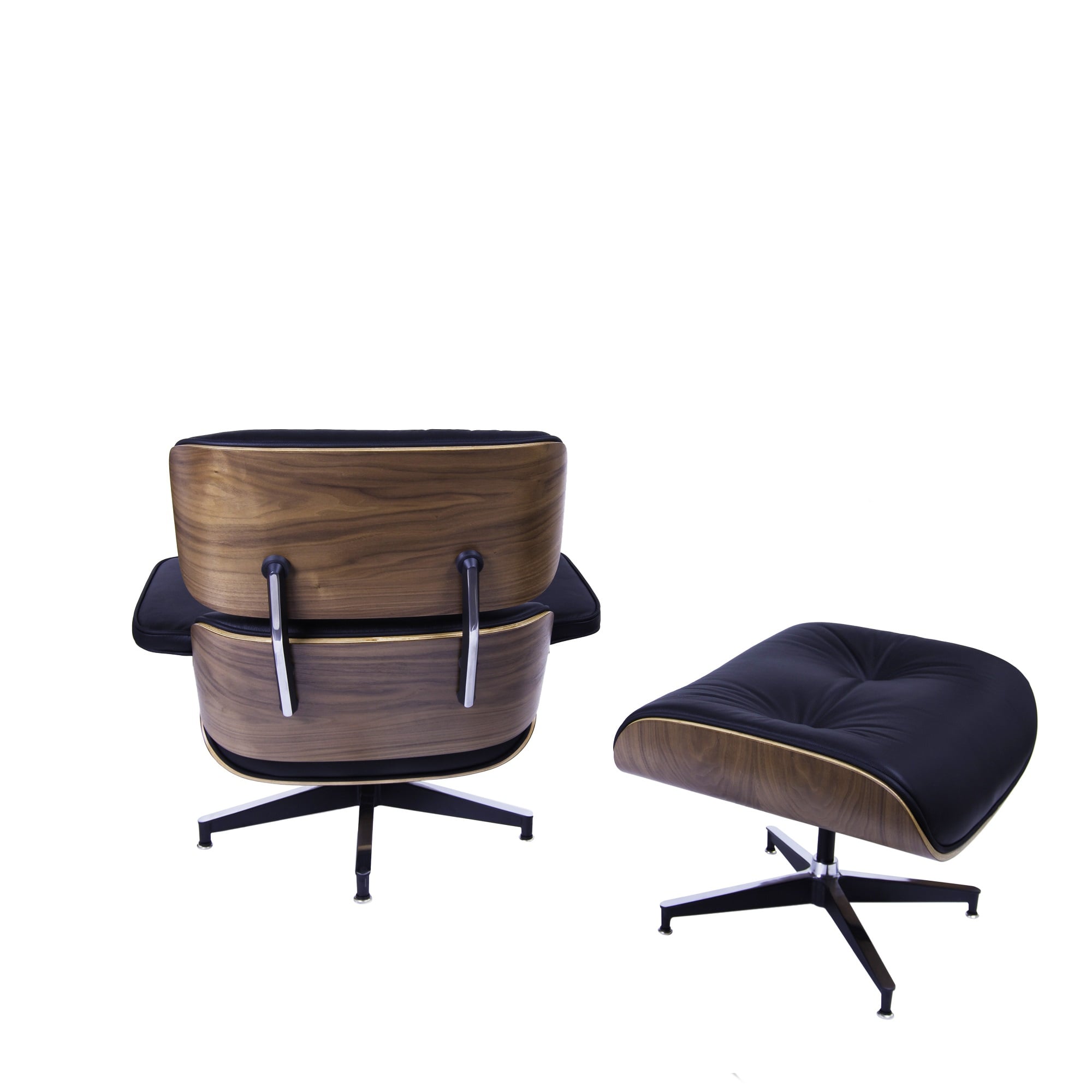 Charles Eames style, Poltrona con hocker EA670 Nero Noce Base nera