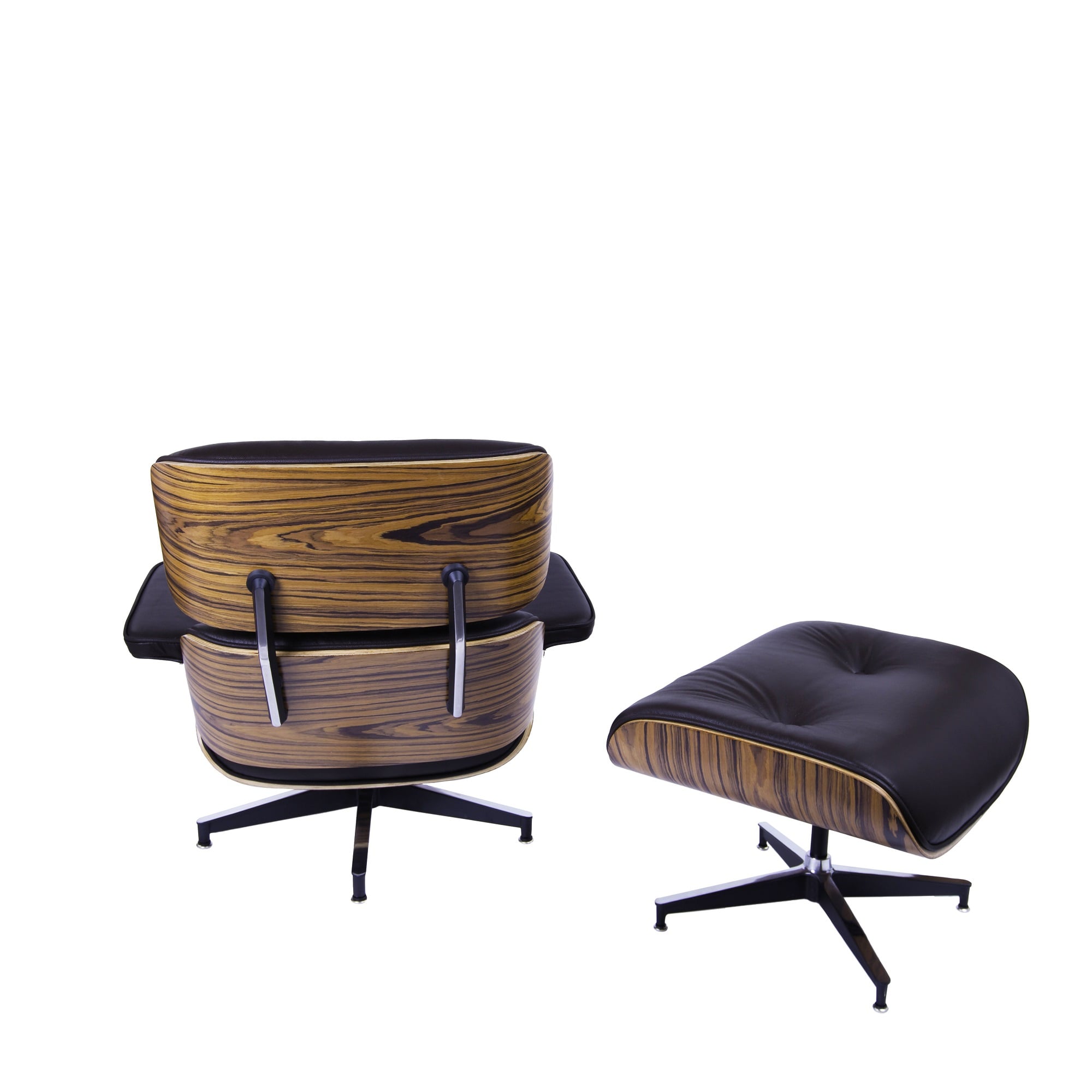Charles Eames style, Poltrona con hocker EA670 Marrone palissandro Base nera
