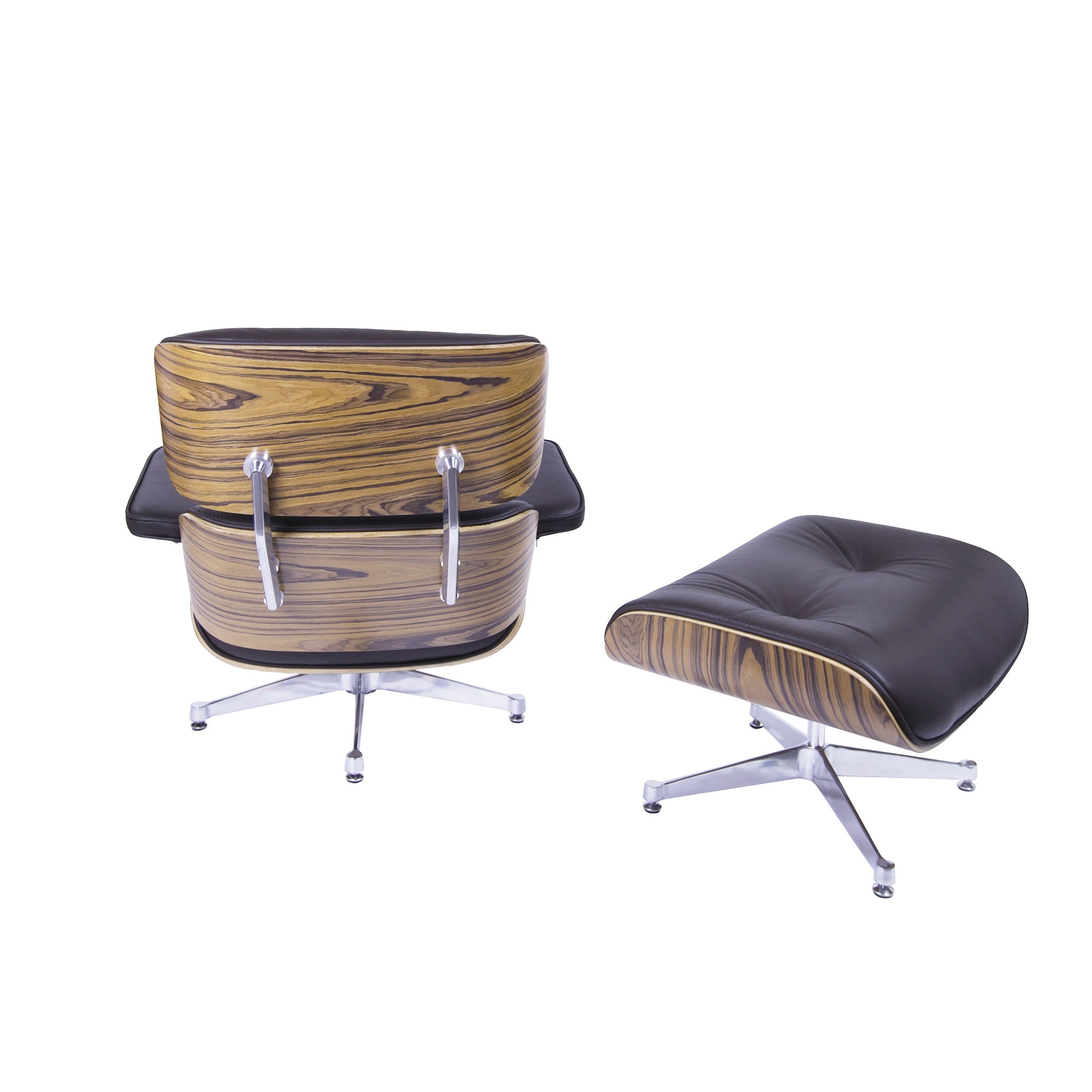 Charles Eames style, Poltrona con hocker EA670 Marrone palissandro base lucida