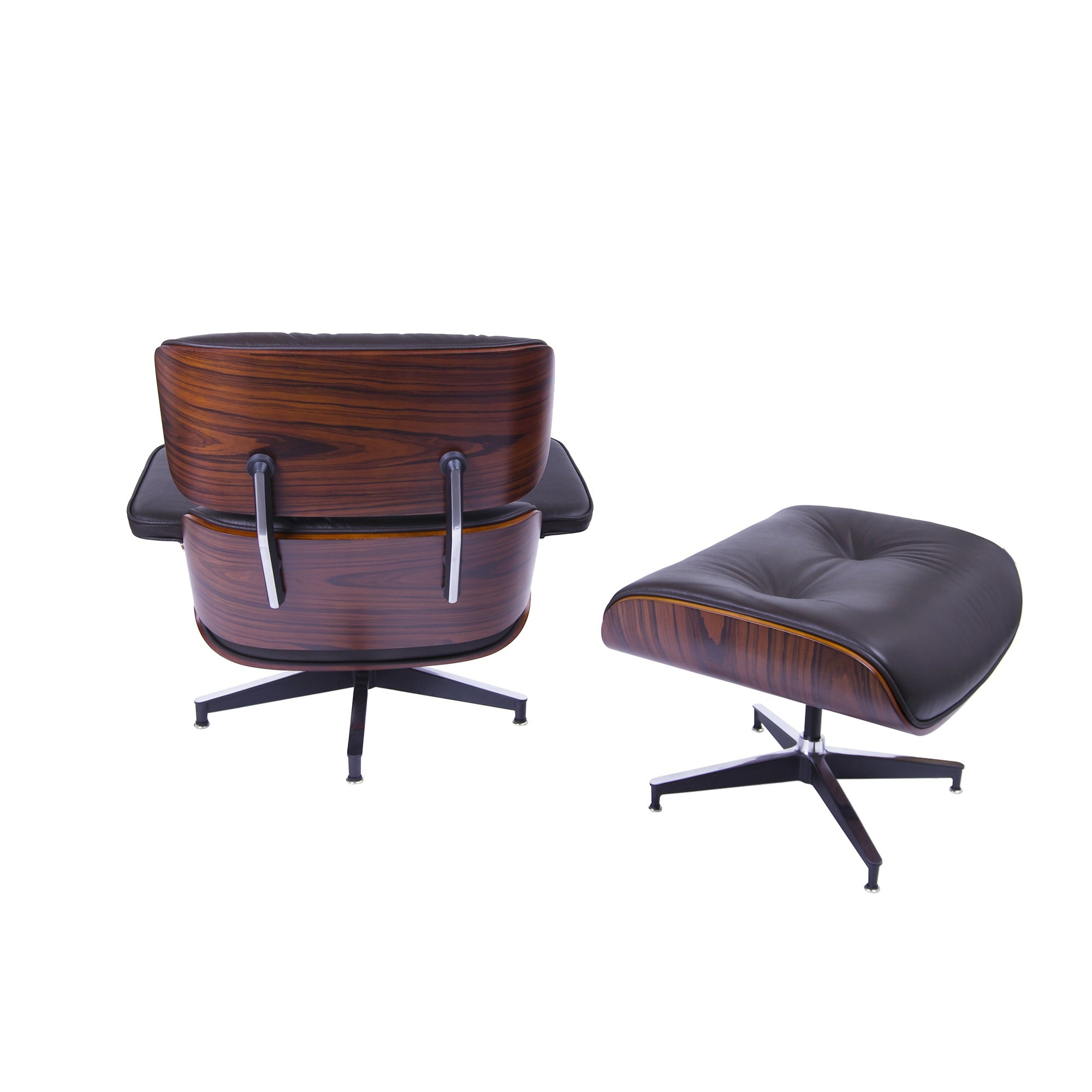 Charles Eames style, Poltrona con hocker EA670 Marrone Legno di rosa Base nera