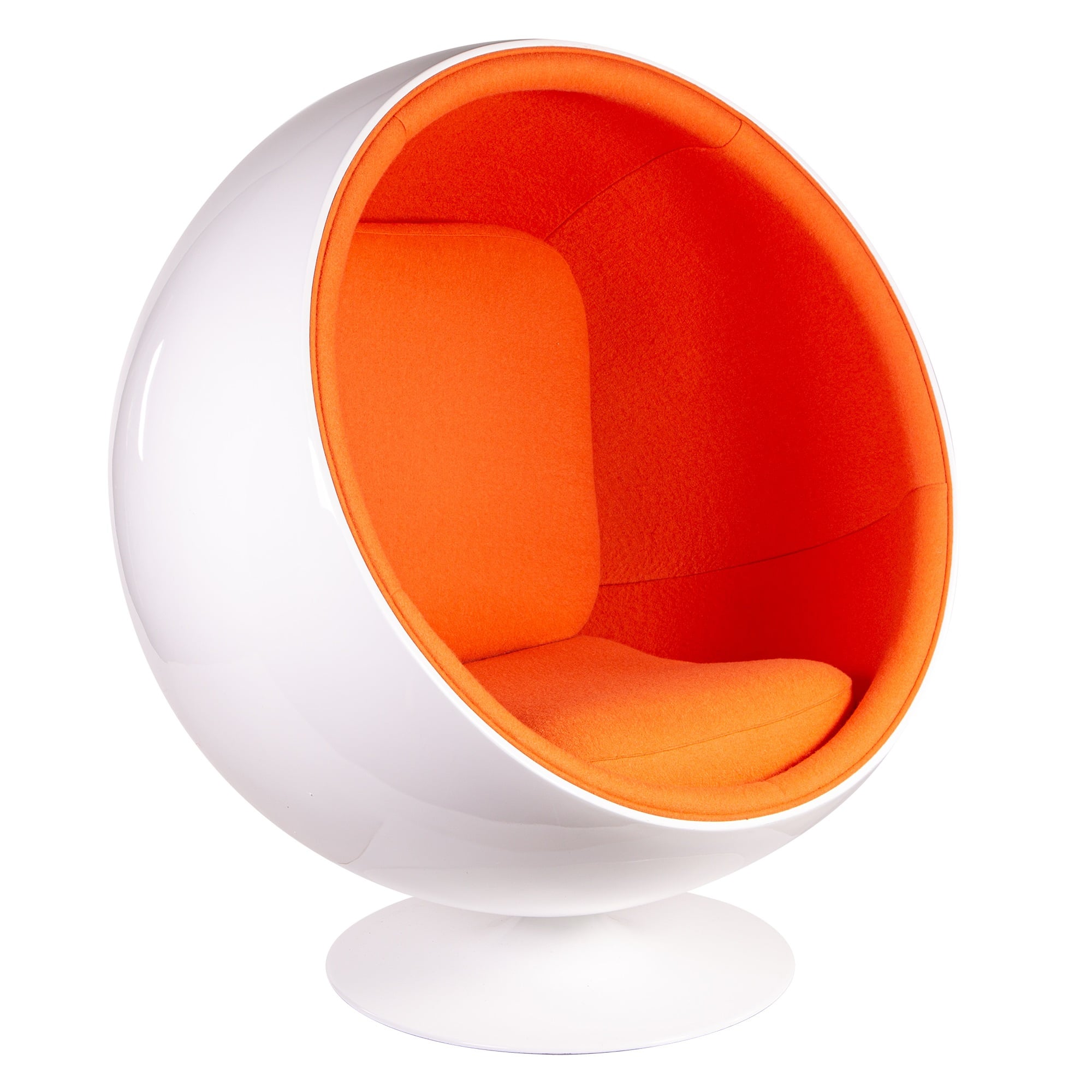 Eero Aarnio style, Poltrona Ball Chair Fibra di vetro bianca Lana arancione