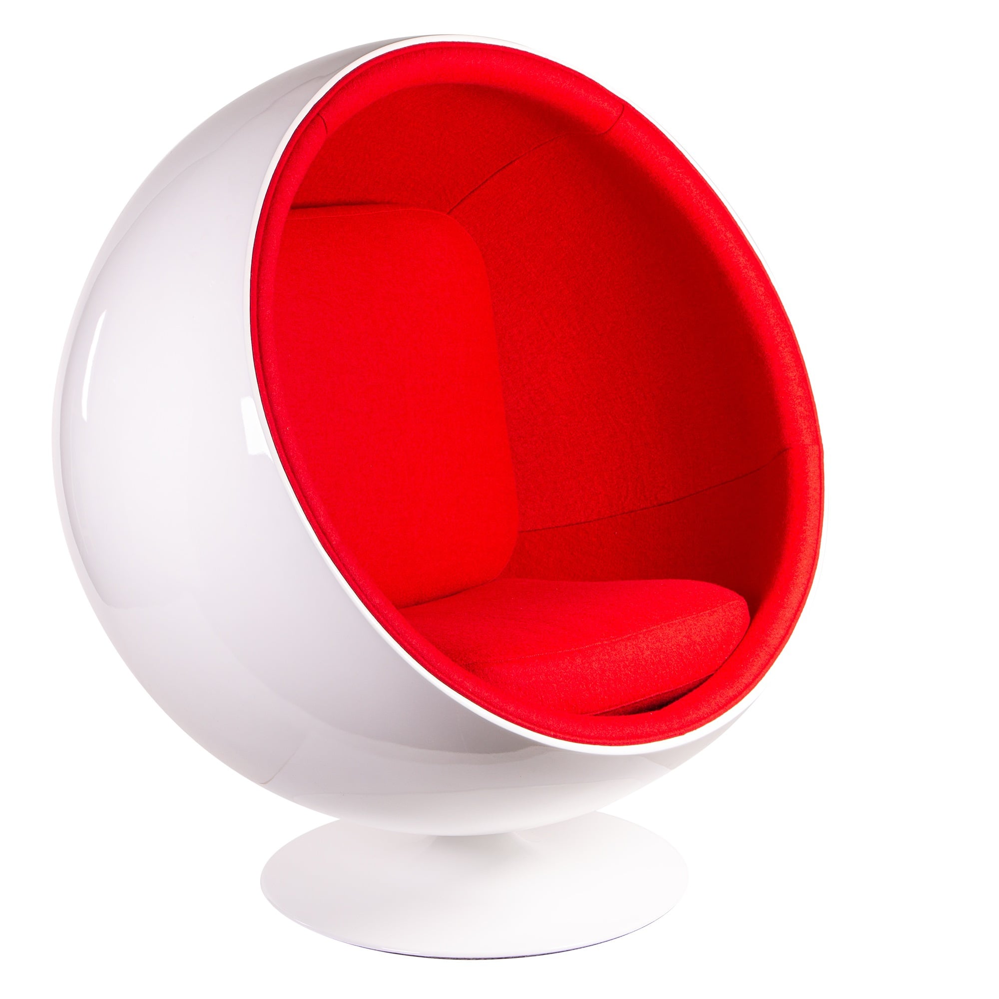 Eero Aarnio style, Poltrona Ball Chair Fibra di vetro bianca Rosso lana