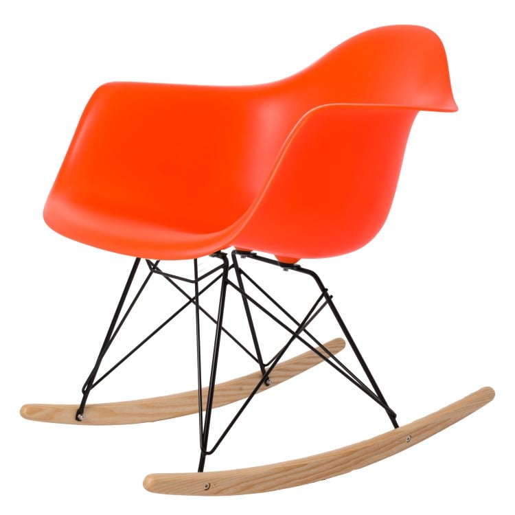 Charles Eames style, Sedia a dondolo RAR PP arancione neon