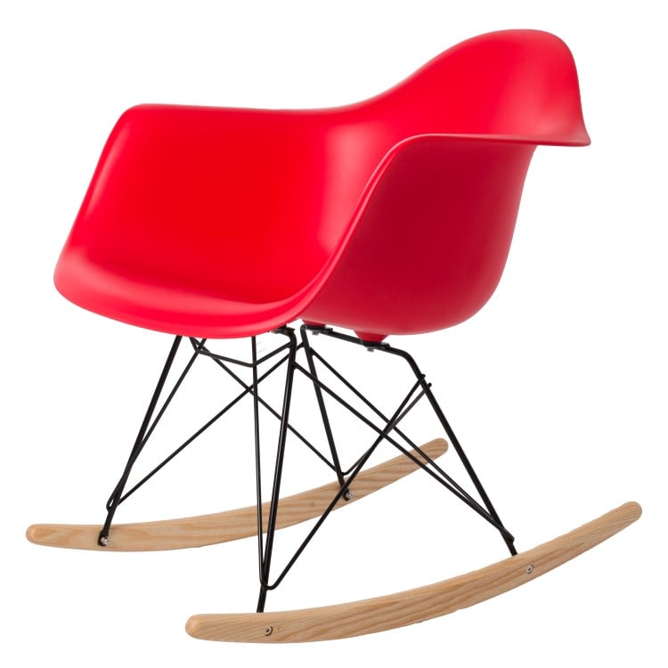 Charles Eames style, Sedia a dondolo RAR Base nera rosso PP