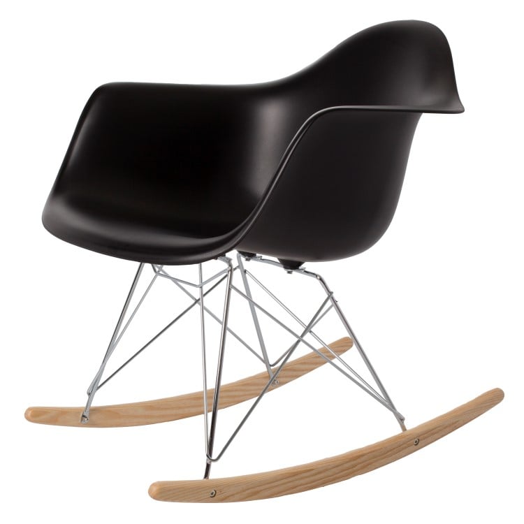 Charles Eames style, Sedia a dondolo RAR base cromata PP nero