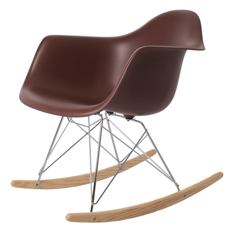 Charles Eames style, Sedia a dondolo RAR base cromata marrone PP