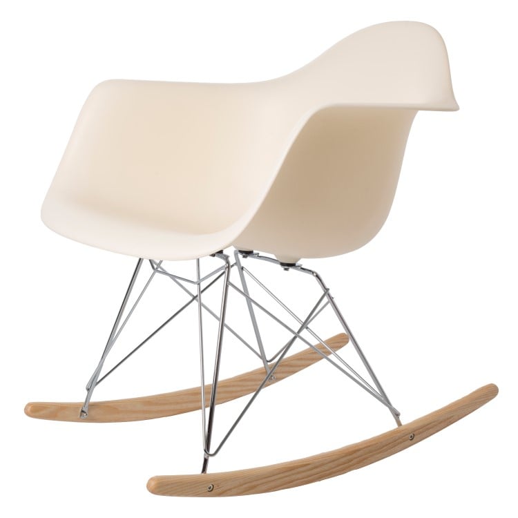 Charles Eames style, Sedia a dondolo RAR base cromata crema PP