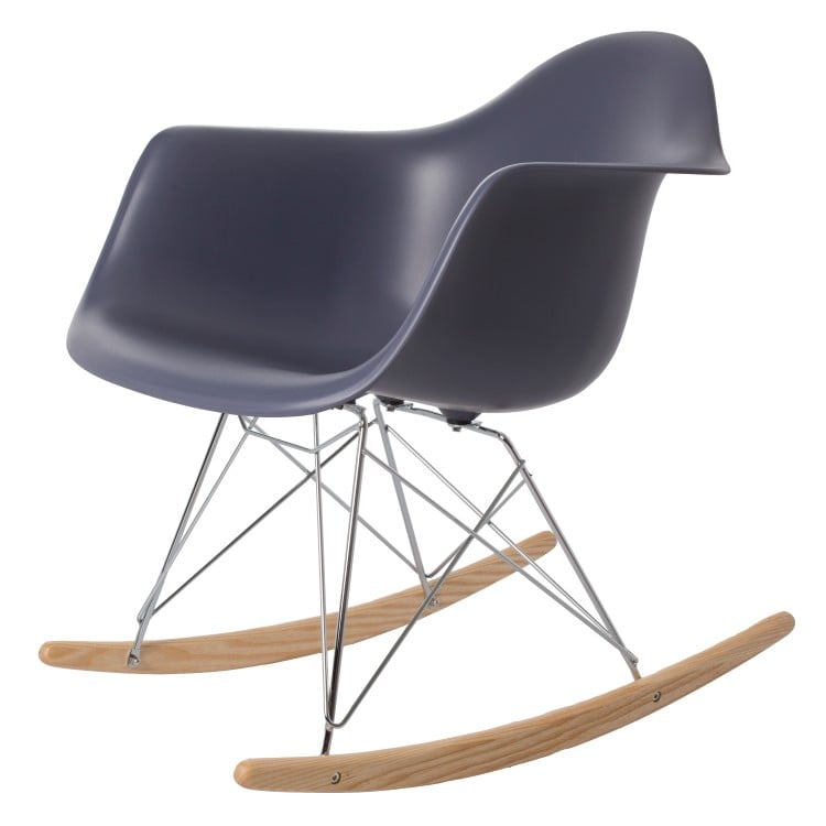 Charles Eames style, Sedia a dondolo RAR base cromata PP grigio scuro