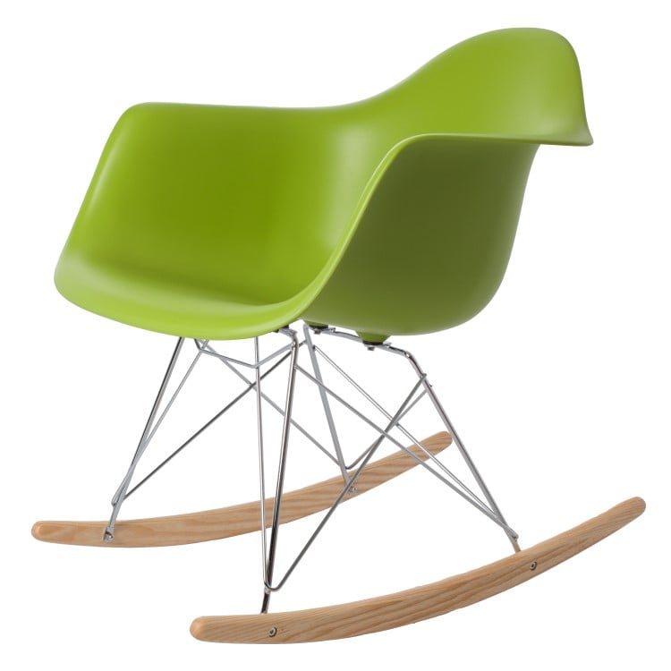 Charles Eames style, Sedia a dondolo RAR base cromata verde PP