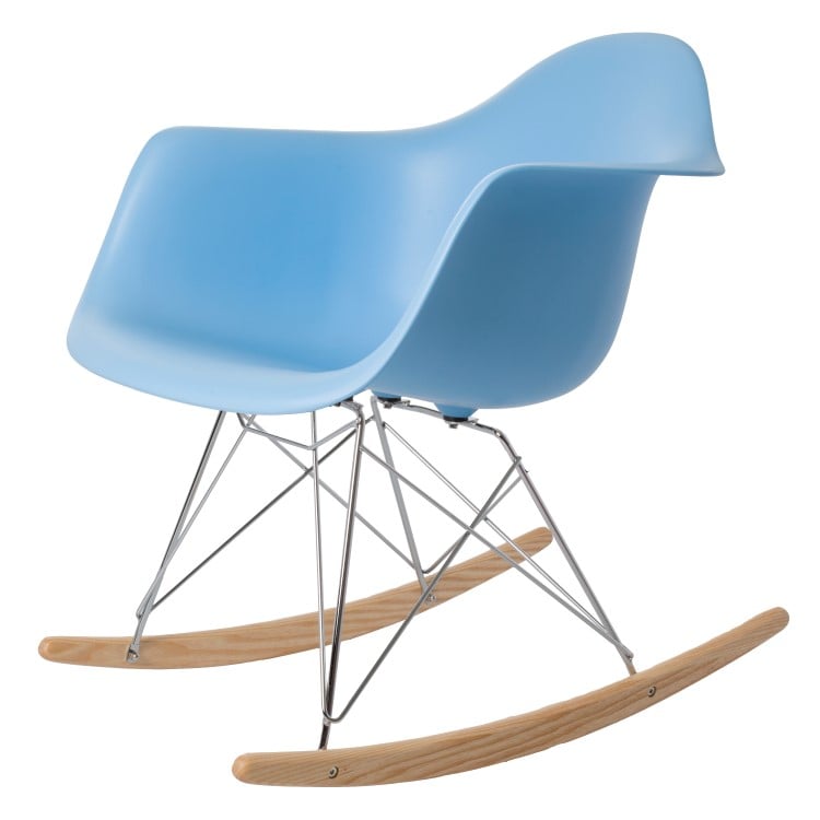 Charles Eames style, Sedia a dondolo RAR base cromata PP azzurro
