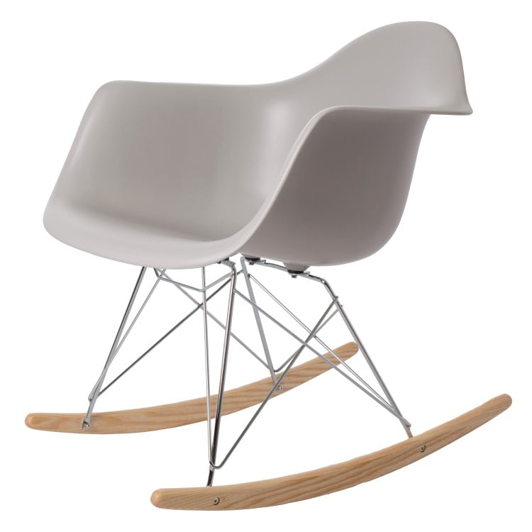 Charles Eames style, Sedia a dondolo RAR base cromata PP grigio chiaro