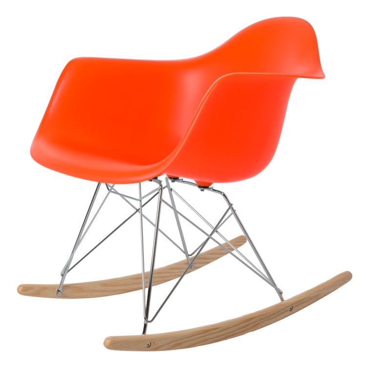 Charles Eames style, Sedia a dondolo RAR PP arancione neon