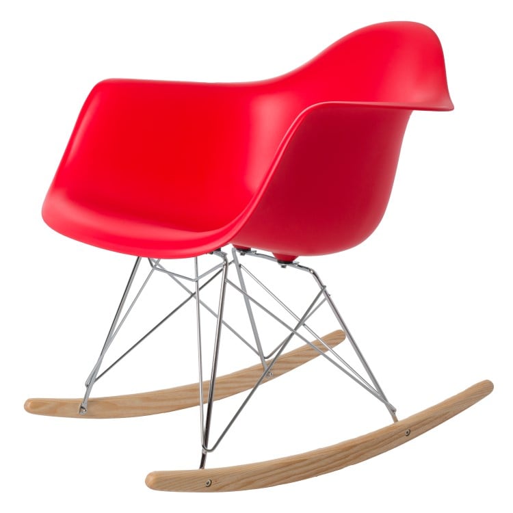 Charles Eames style, Sedia a dondolo RAR base cromata rosso PP