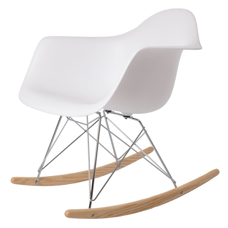 Charles Eames style, Sedia a dondolo RAR base cromata bianco PP