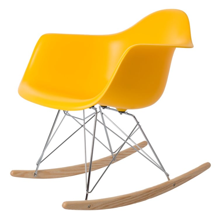 Charles Eames style, Sedia a dondolo RAR base cromata giallo PP