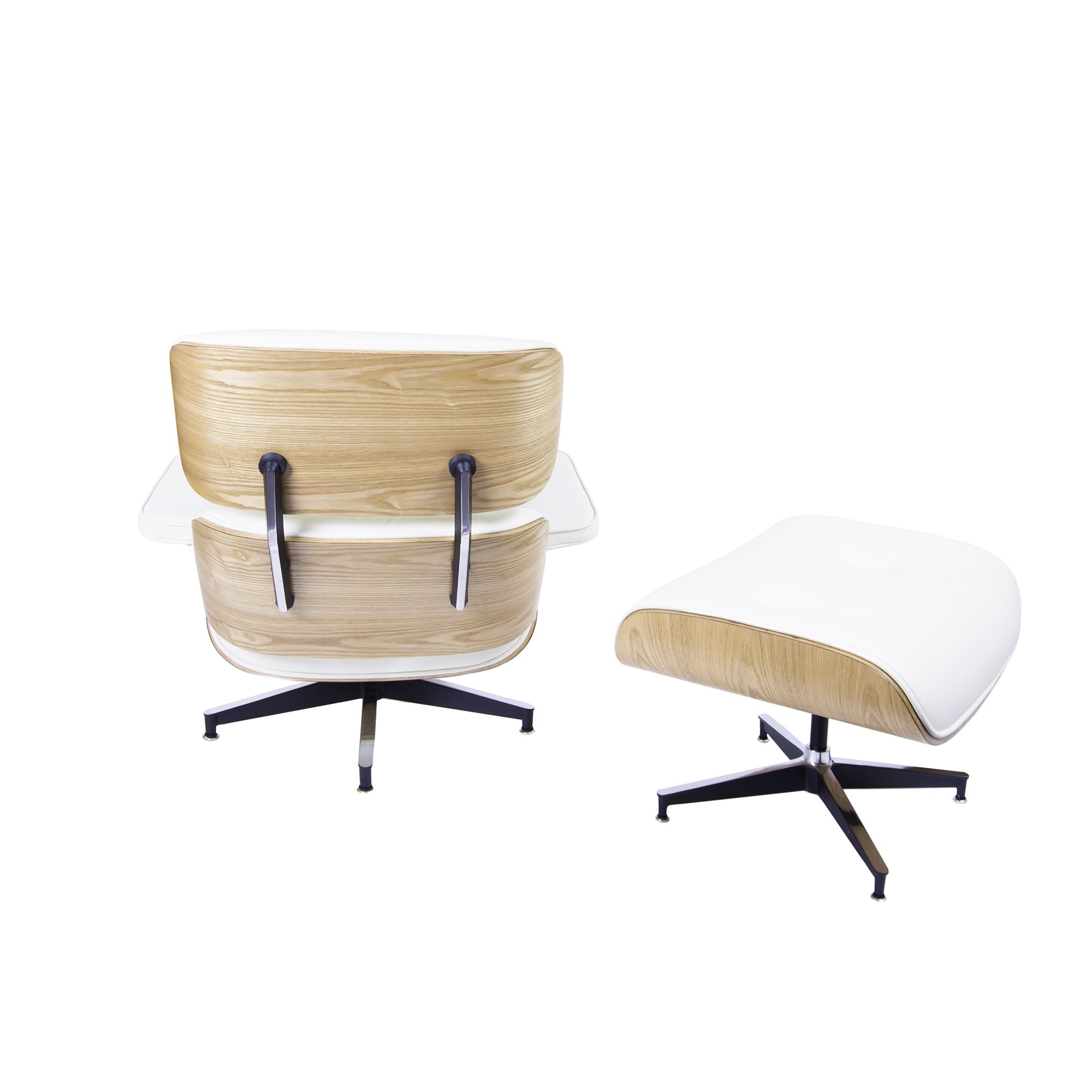 Charles Eames style, Poltrona con hocker EA670 XL crema legno di frassino Base nera