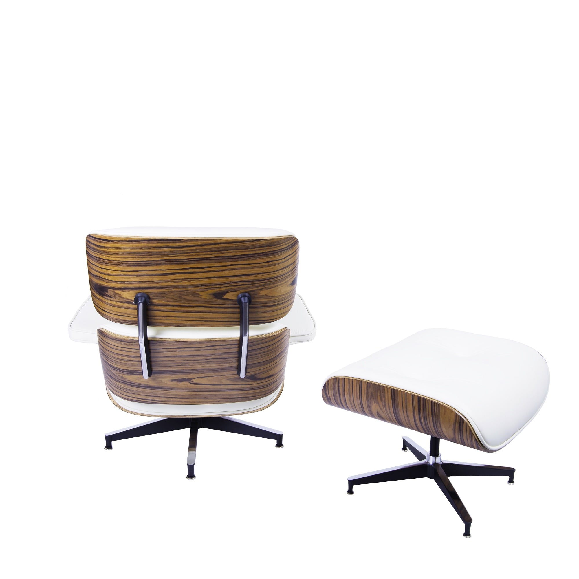 Charles Eames style, Poltrona con hocker EA670 XL crema palissandro Base nera