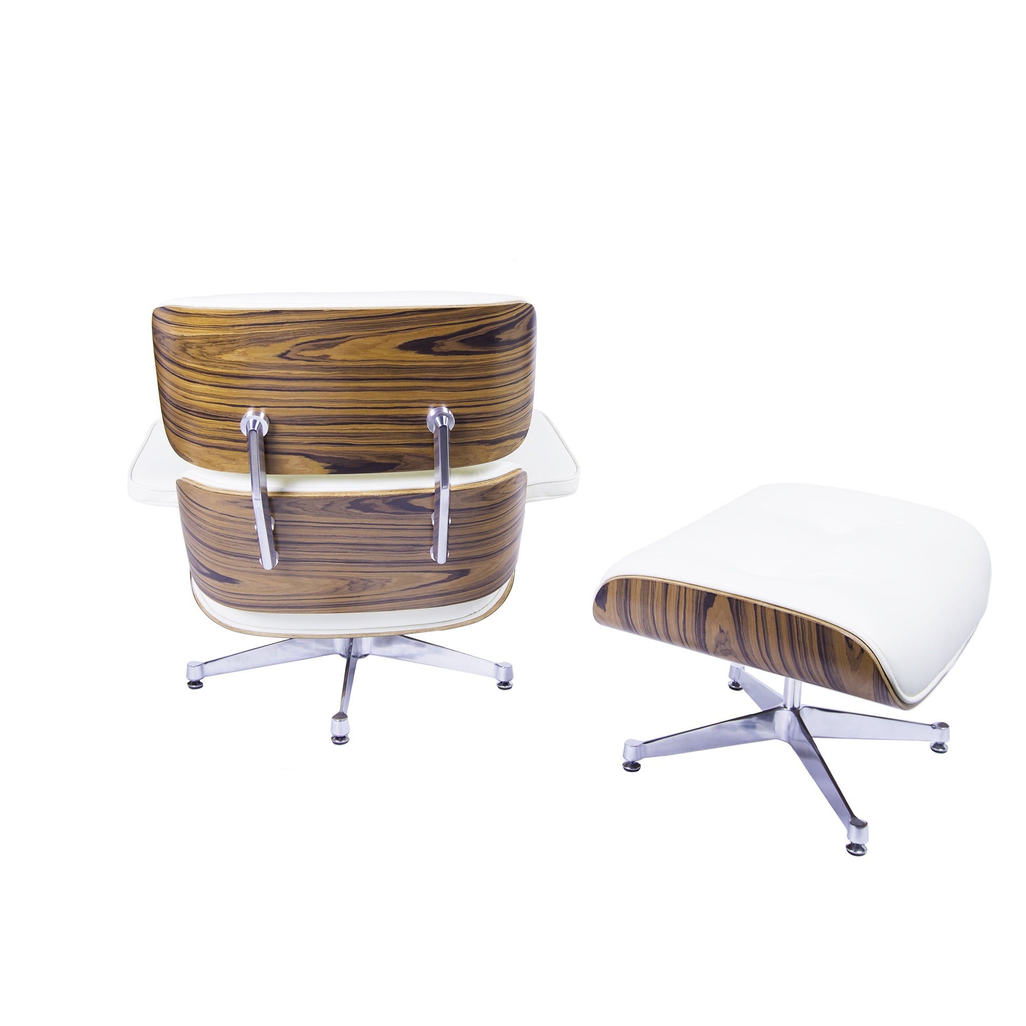 Charles Eames style, Poltrona con hocker EA670 XL crema palissandro base lucida