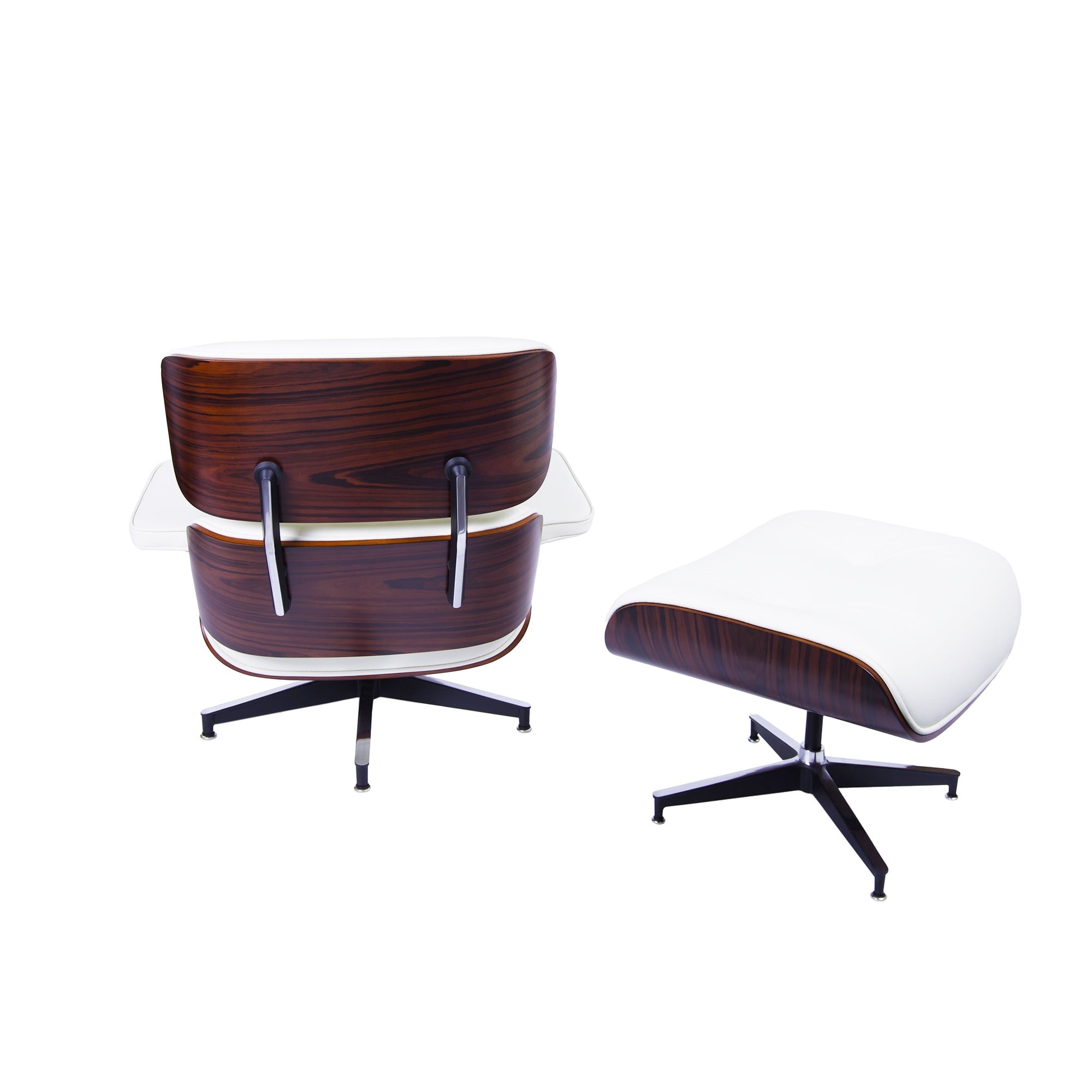 Charles Eames style, Poltrona con hocker EA670 XL crema Legno di rosa Base nera