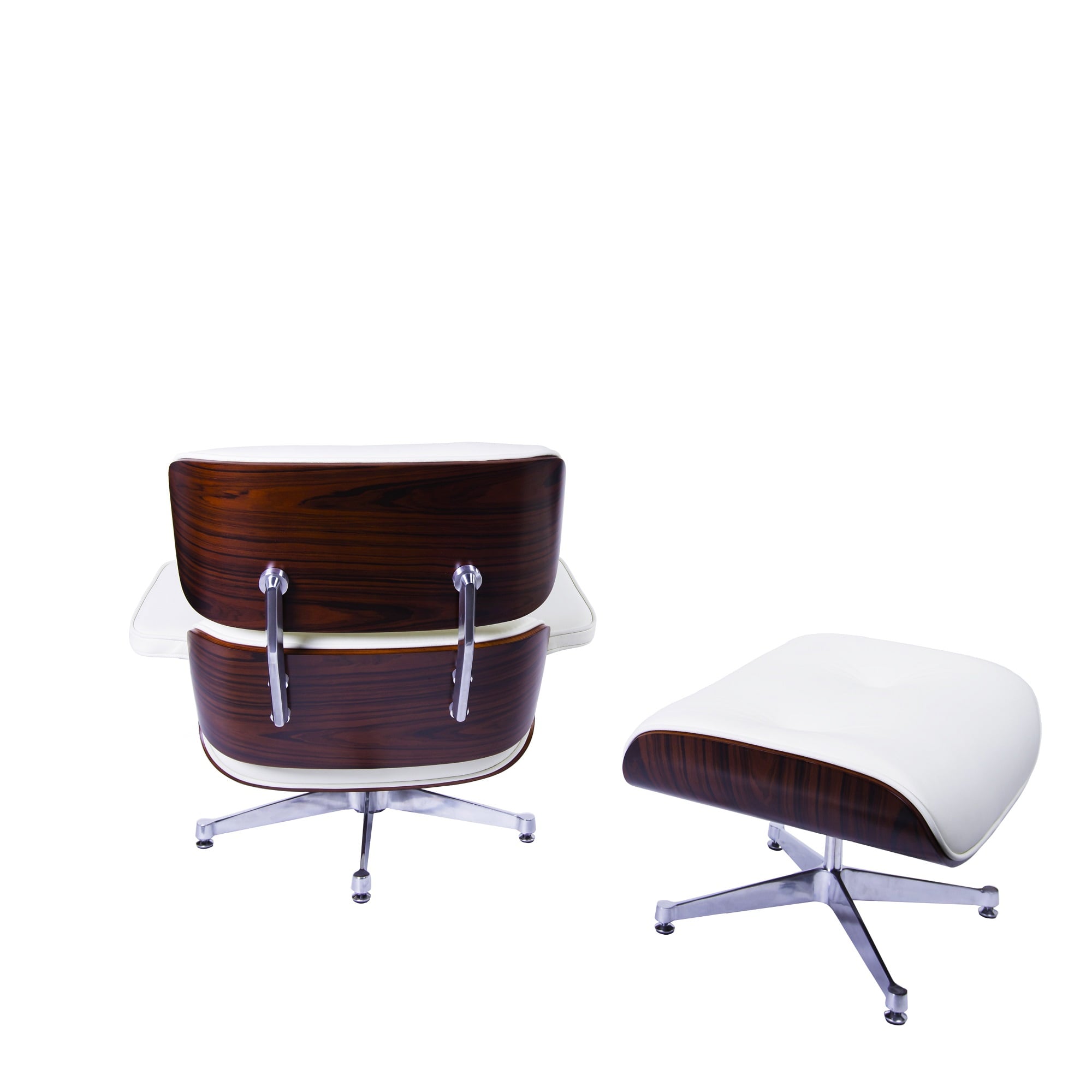 Charles Eames style, Poltrona con hocker EA670 XL crema Legno di rosa base lucida
