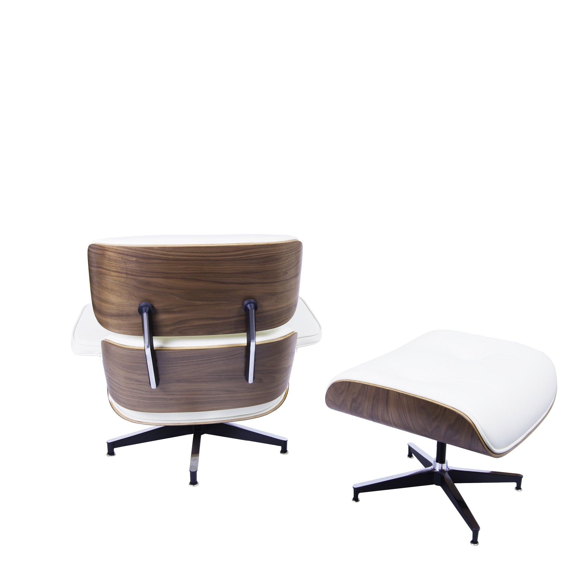 Charles Eames style, Poltrona con hocker EA670 crema Noce Base nera