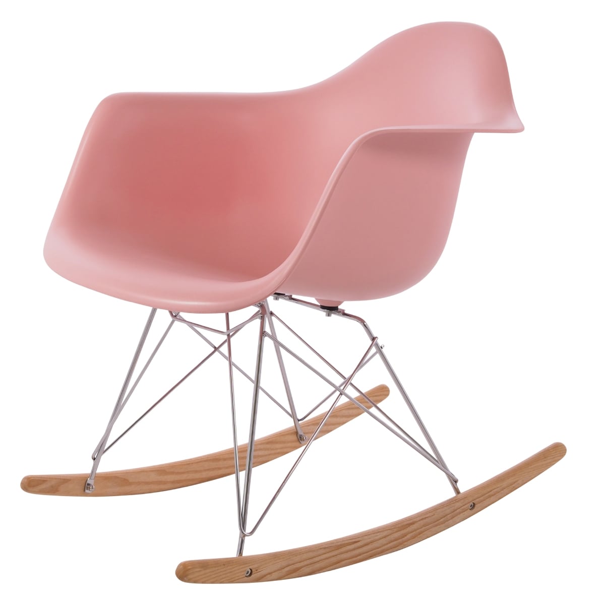 Charles Eames style, Sedia a dondolo RAR base cromata PP baby rosa