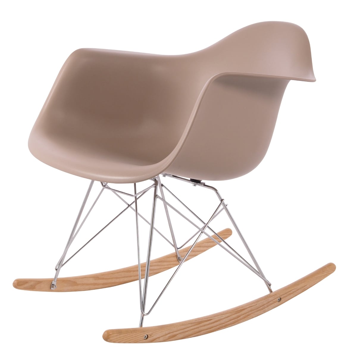 Charles Eames style, Sedia a dondolo RAR base cromata PP luce choco