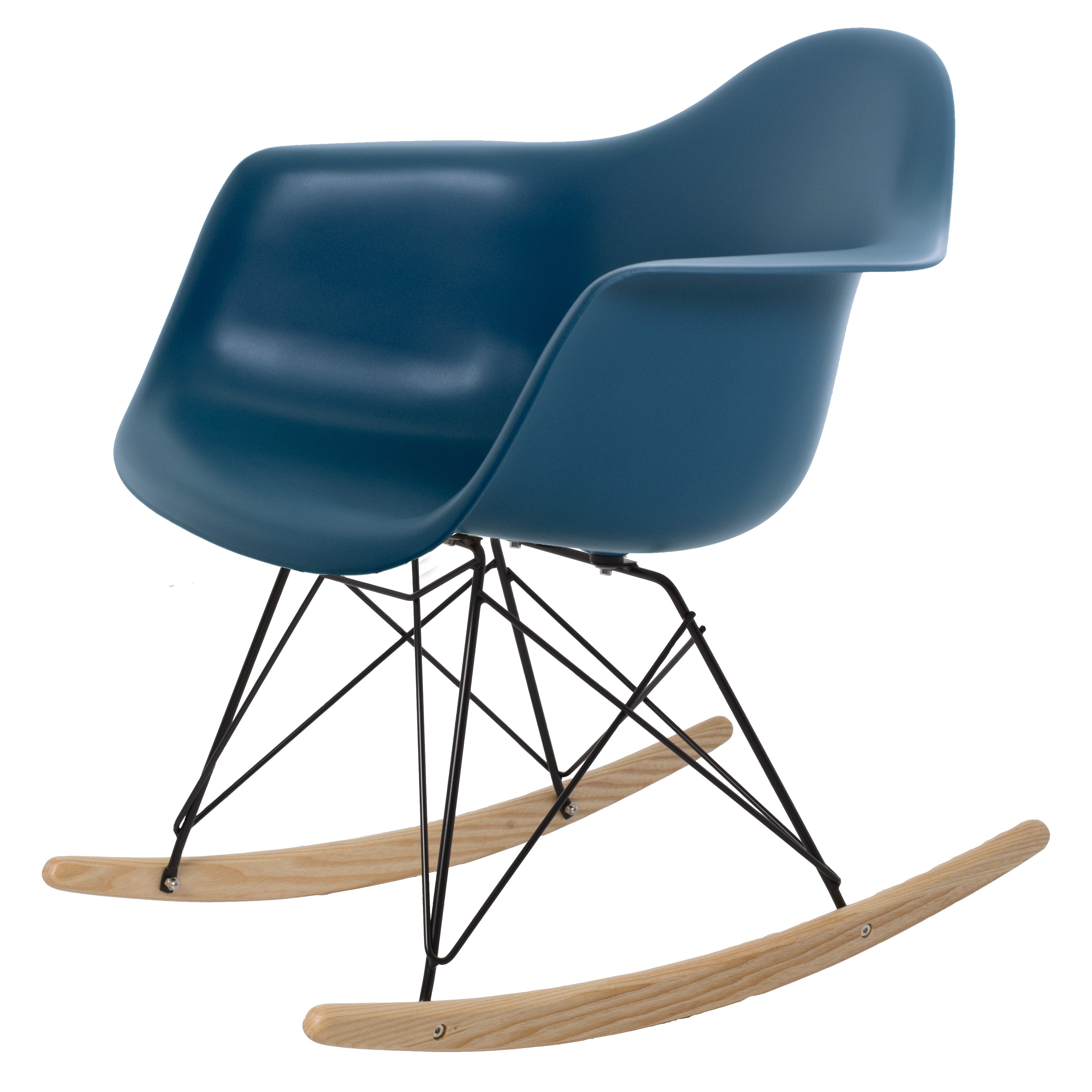 Charles Eames style, Sedia a dondolo RAR Base nera PP blu oceano