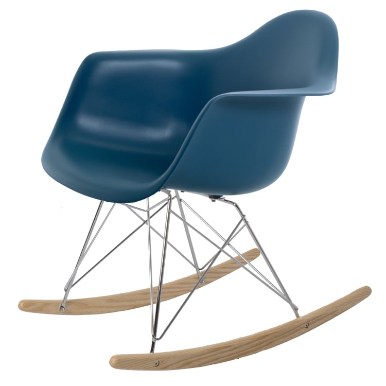 Charles Eames style, Sedia a dondolo RAR base cromata PP blu oceano