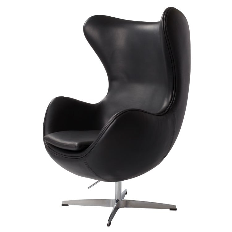 Arne Jacobsen style, Poltrona Egg chair pelle Nero blu scuro