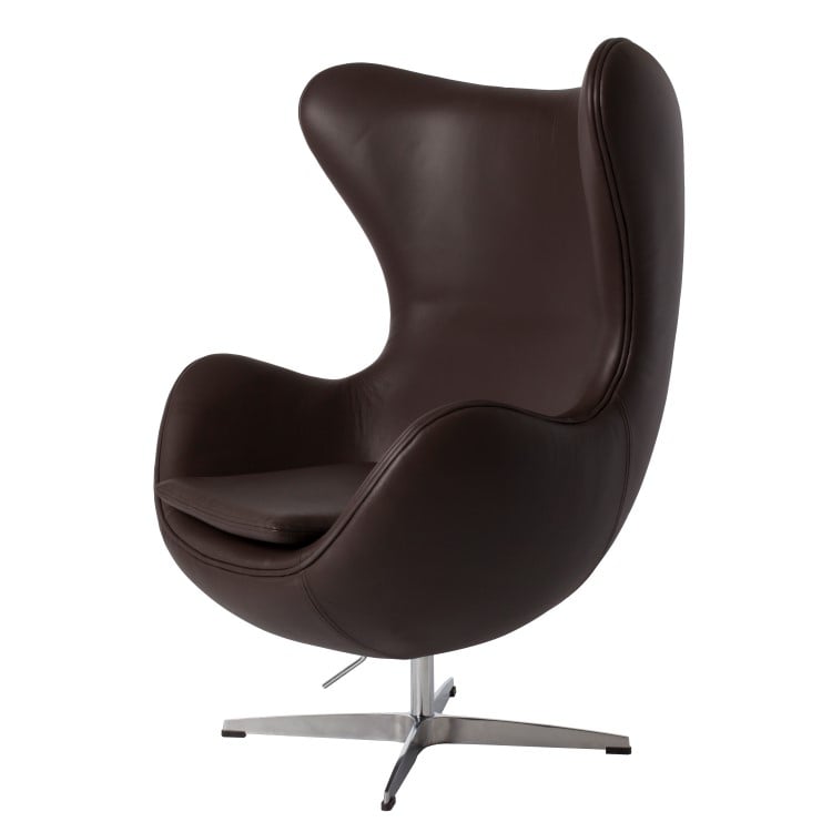Arne Jacobsen style, Poltrona Egg chair pelle Marrone blu scuro