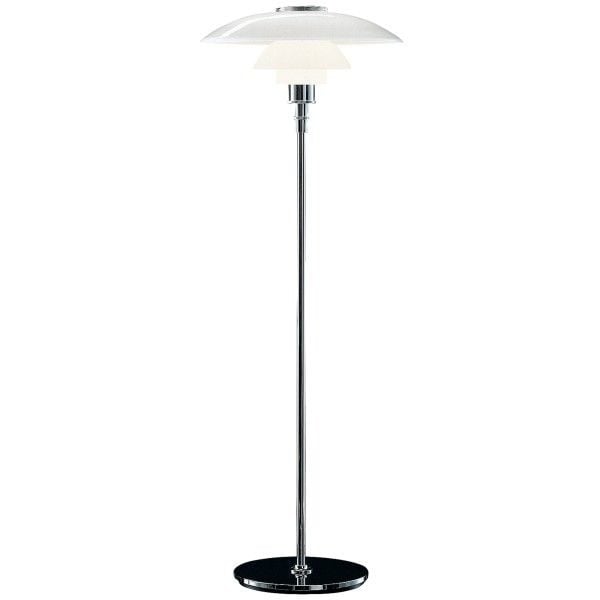 Poul Henningsen style, Faretto da pavimento DPH 3/2 large Cromo, vetro bianco