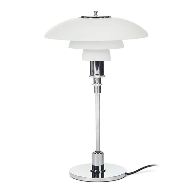 Poul Henningsen style, Lampada da tavolo DPH 3/2 piccolo Cromo, vetro bianco