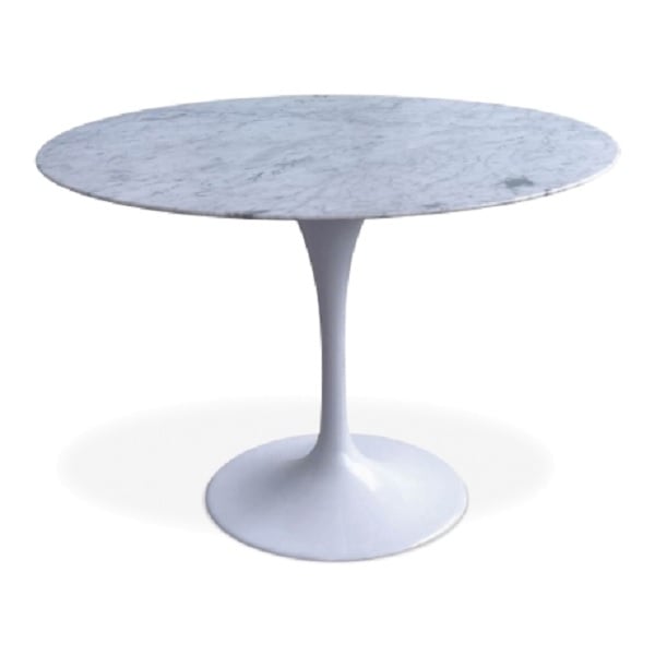 Eero Saarinen style, Tavolo da pranzo Tabella del tulipano 100 centimetri Piano in marmo bianco Base bianco