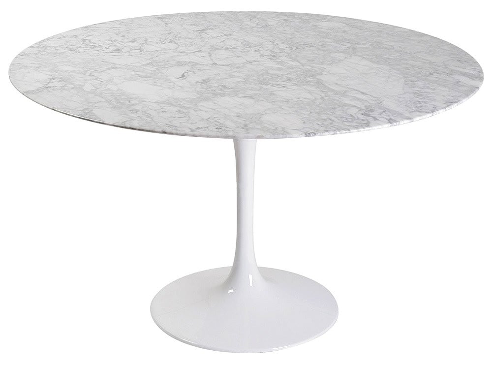 Eero Saarinen style, Tavolo da pranzo Tabella del tulipano 120 centimetri Piano in marmo bianco Base bianco