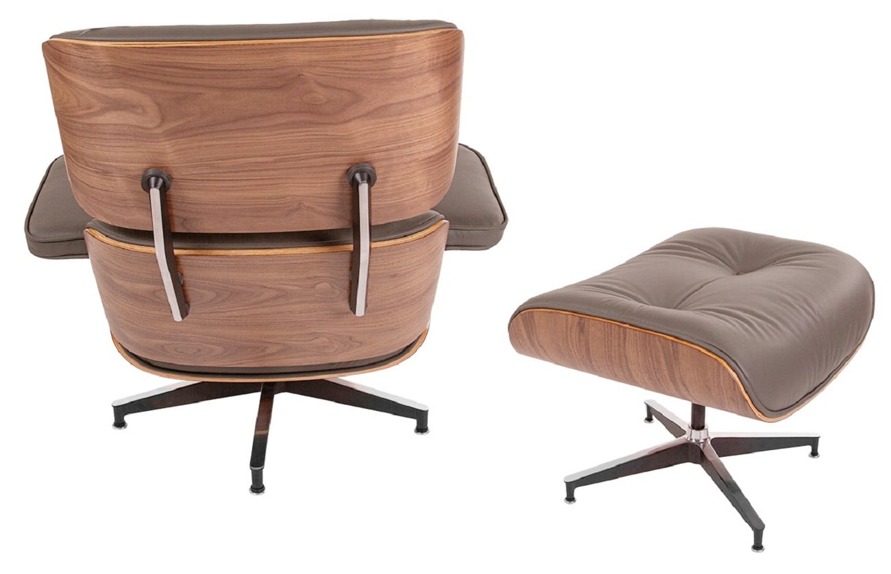 Charles Eames style, Poltrona con hocker EA670 SPECIAL EDITION Grigio scuro Noce Base nera