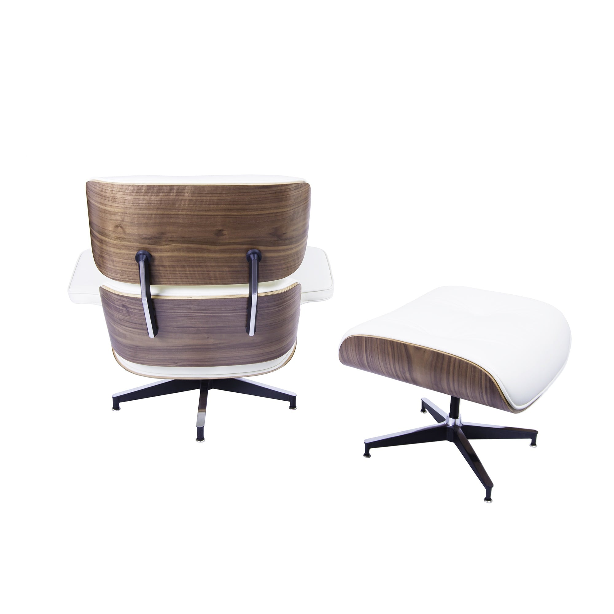 Charles Eames style, Poltrona con hocker EA670 XL crema Noce Base nera
